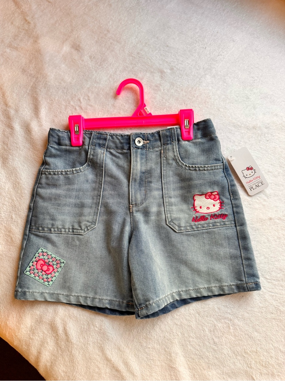Hello Kitty Light Blue Denim Shorts with Pink Embroidery